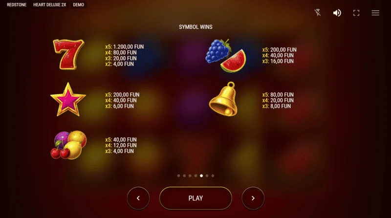 Heart Deluxe 2x - tabla de pagos con un Wild de corazón en expansión